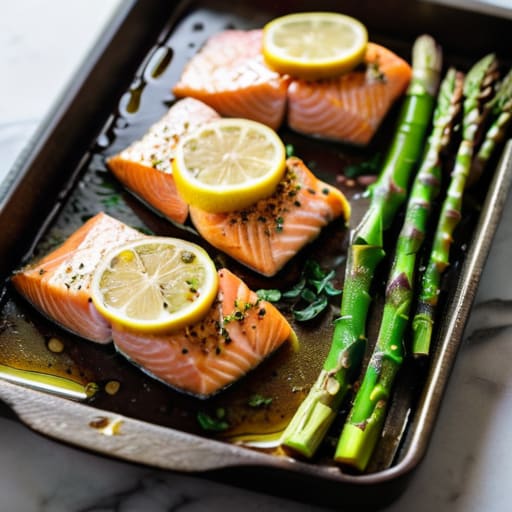 Lemon Garlic Salmon & Asparagus on plate.