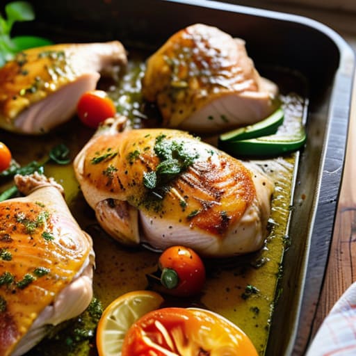 One-Pan Pesto Chicken & Veggies on sheet.